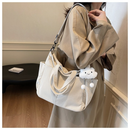 Bolsa Feminina Cotelê Coreana Grande Capacidade Ombro Transversal Casual com Pingente