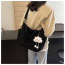 Bolsa Feminina Cotelê Coreana Grande Capacidade Ombro Transversal Casual com Pingente