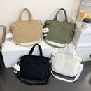 Bolsa Feminina Cotelê Coreana Grande Capacidade Ombro Transversal Casual com Pingente