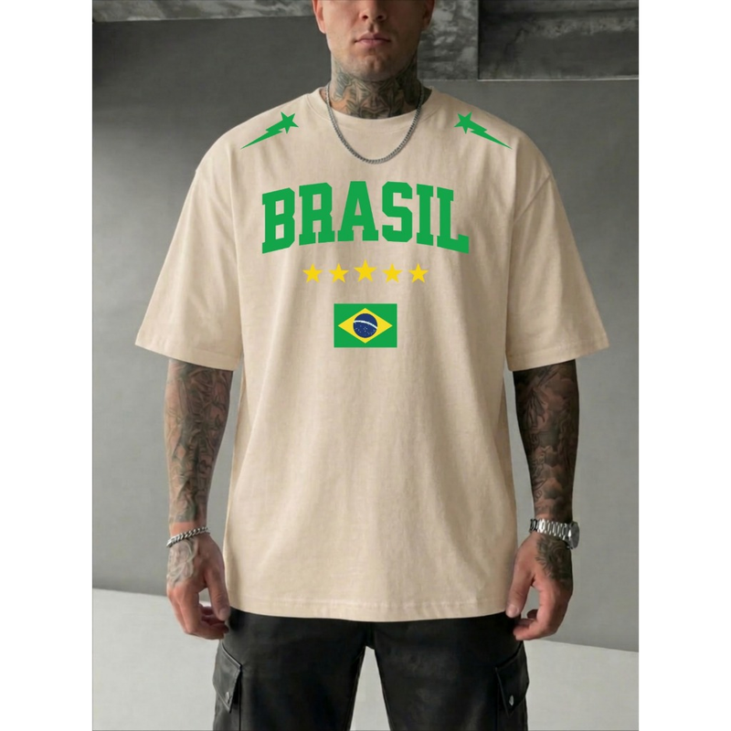 Camiseta Oversized Brasil Copa T-shirt Hexa Futebol Copa do Mundo 2026 Gola Redonda
