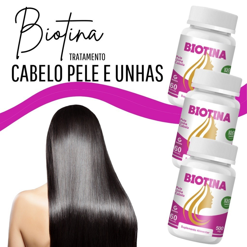 Kit 3 Biotina Genature Firmeza Crescimento Saúde Cabelos Unhas Pele Envio Imediato