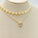 KIT 2 Choker Colar de pérolas de coração + Colar Com coração Ponto De Luz banhado a prata a ouro 18K