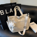 Bolsa Feminina Cotelê Coreana Grande Capacidade Ombro Transversal Casual com Pingente