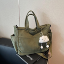 Bolsa Feminina Cotelê Coreana Grande Capacidade Ombro Transversal Casual com Pingente
